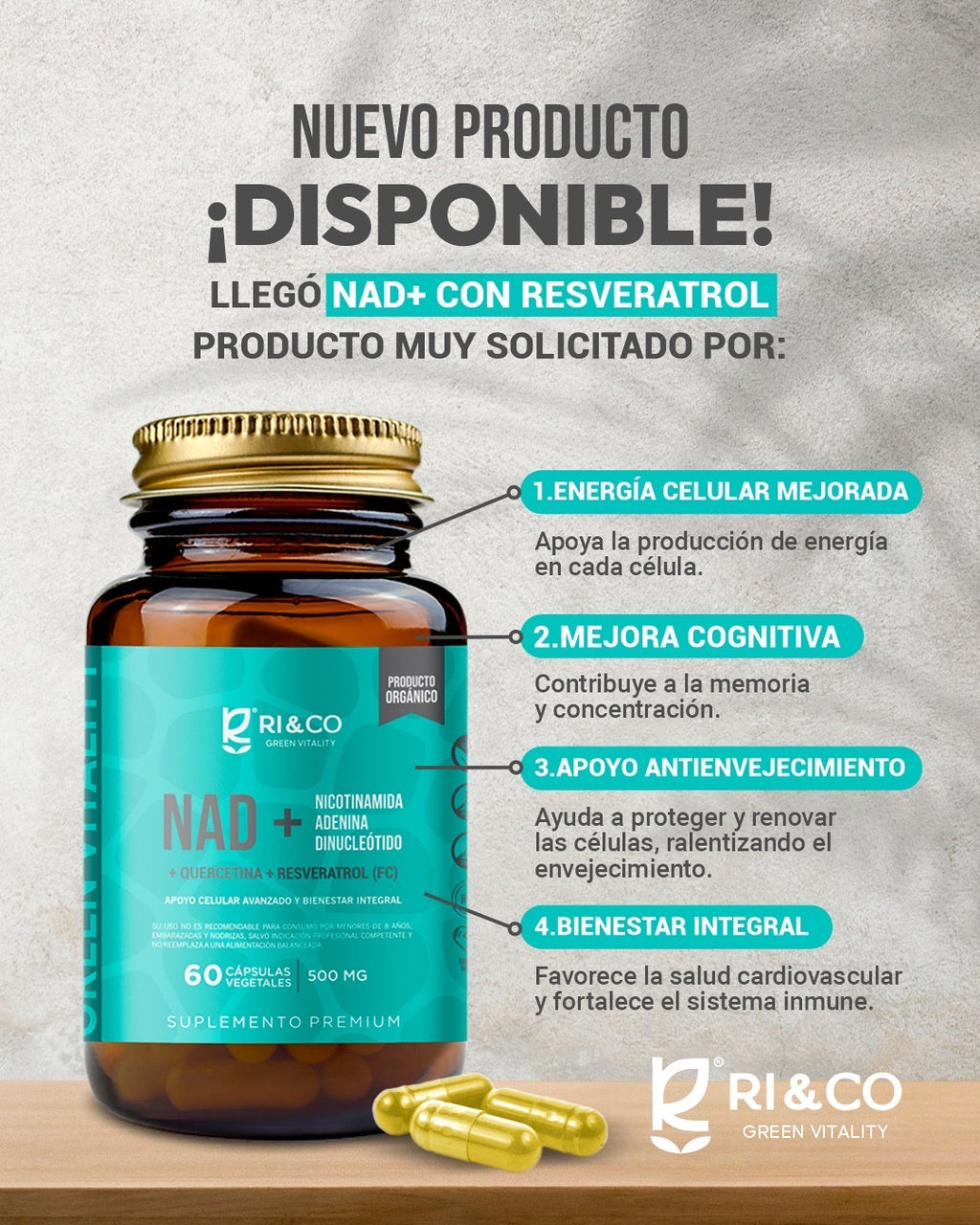 NAD+ con Resveratrol 60 Cápsulas