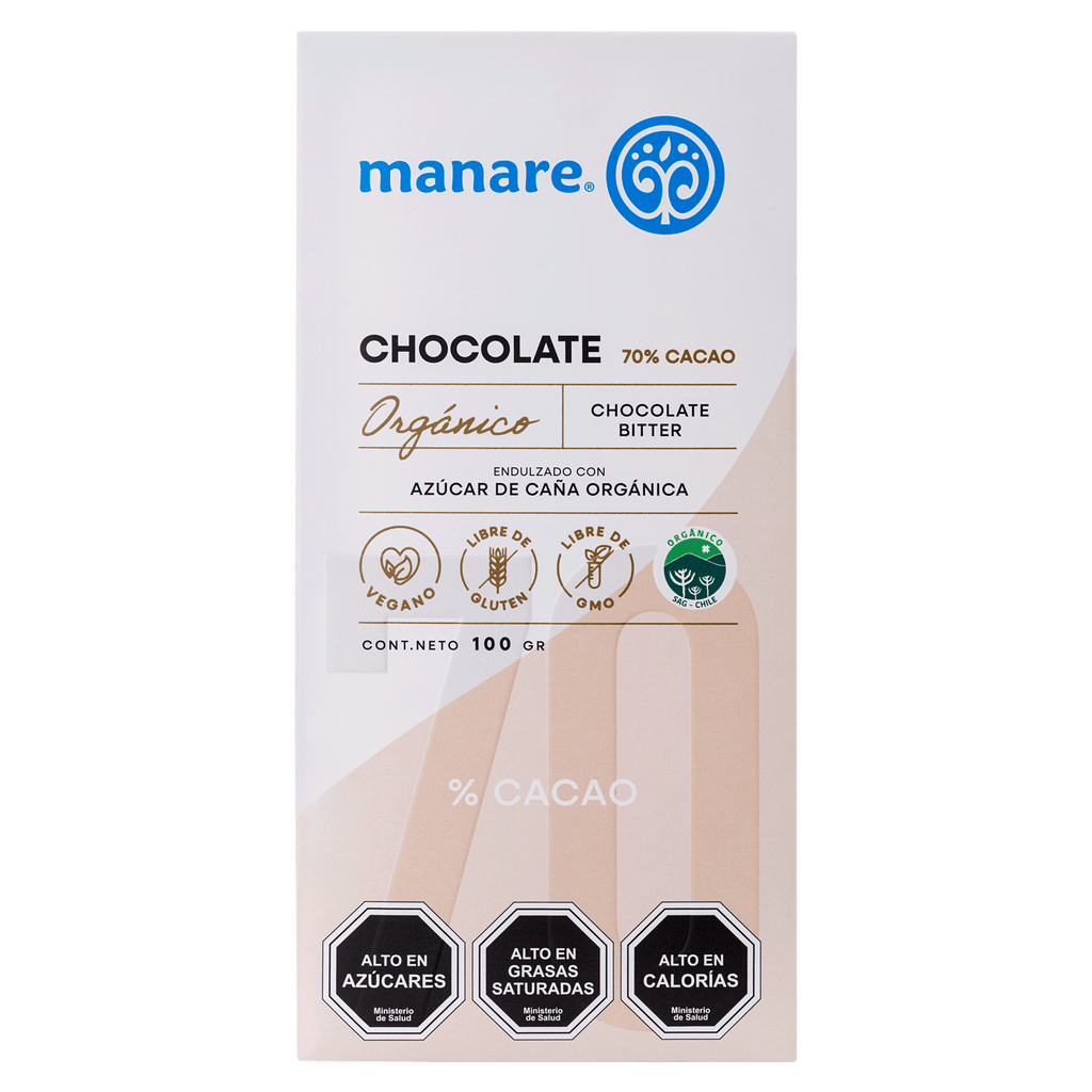Chocolate 70% Cacao Orgánico 100g Manare