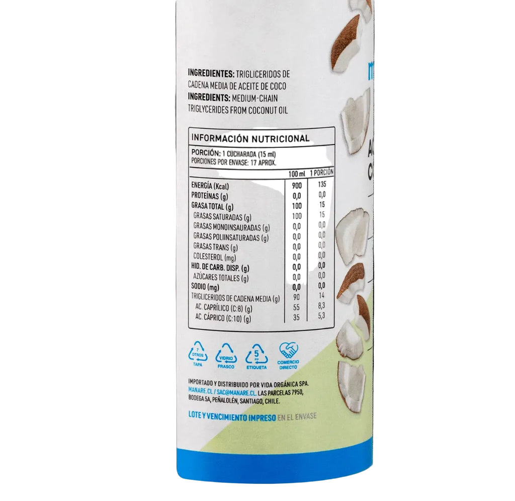 Aceite de Coco MCT 250ml Manare