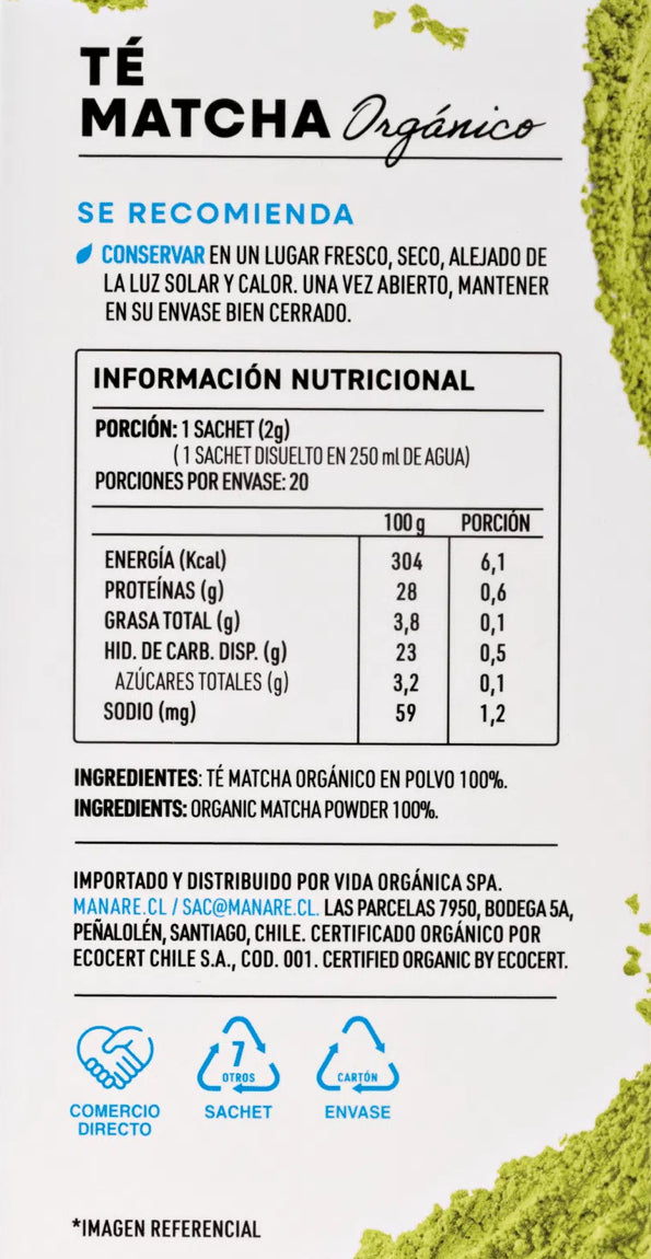 Té Matcha Sachet Orgánico 20 un Manare