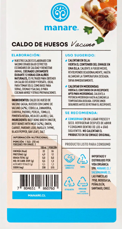 Caldo de Huesos Vacuno 500ml Manare