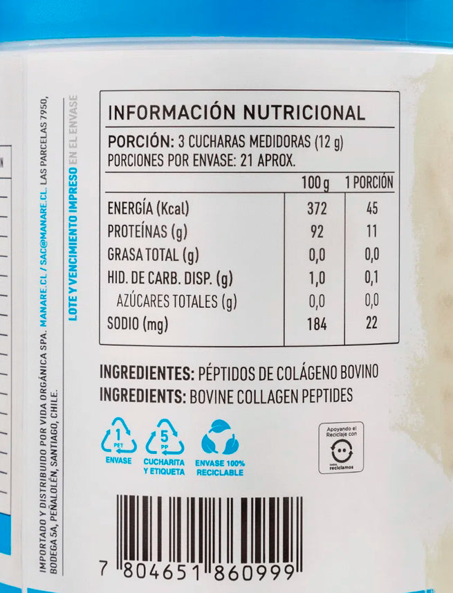 Péptidos de Colágeno Hidrolizado 250 g Manare