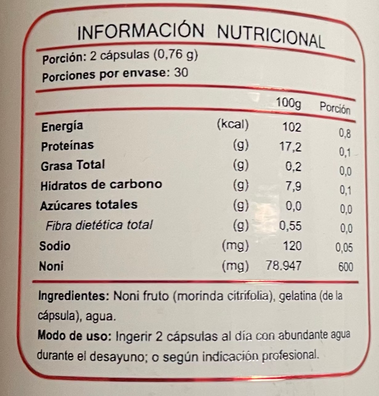 Noni (Morinda citrifolia) FNL 60 Cápsulas