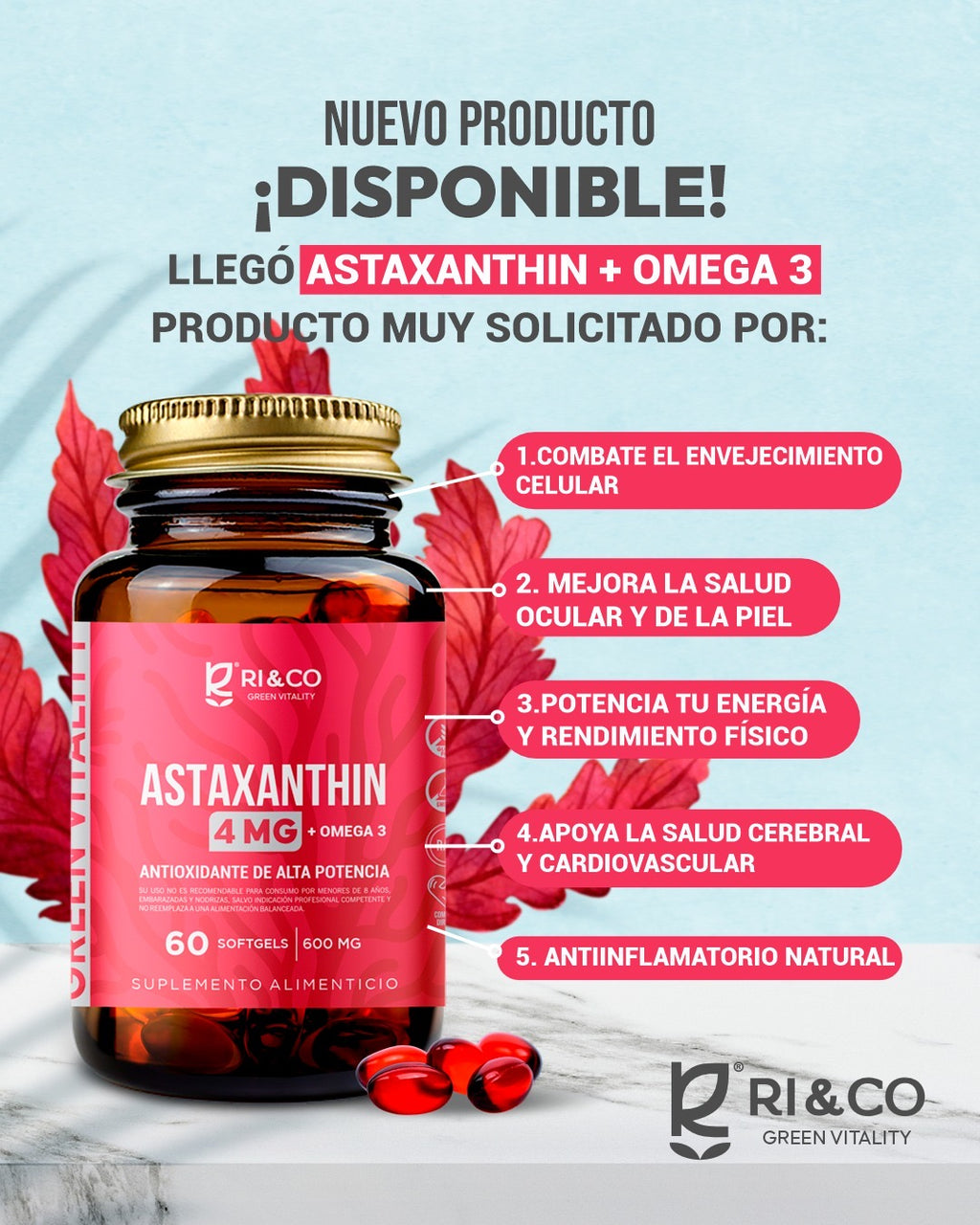 Astaxanthin 4 mg + Omega 3 60 Softgels