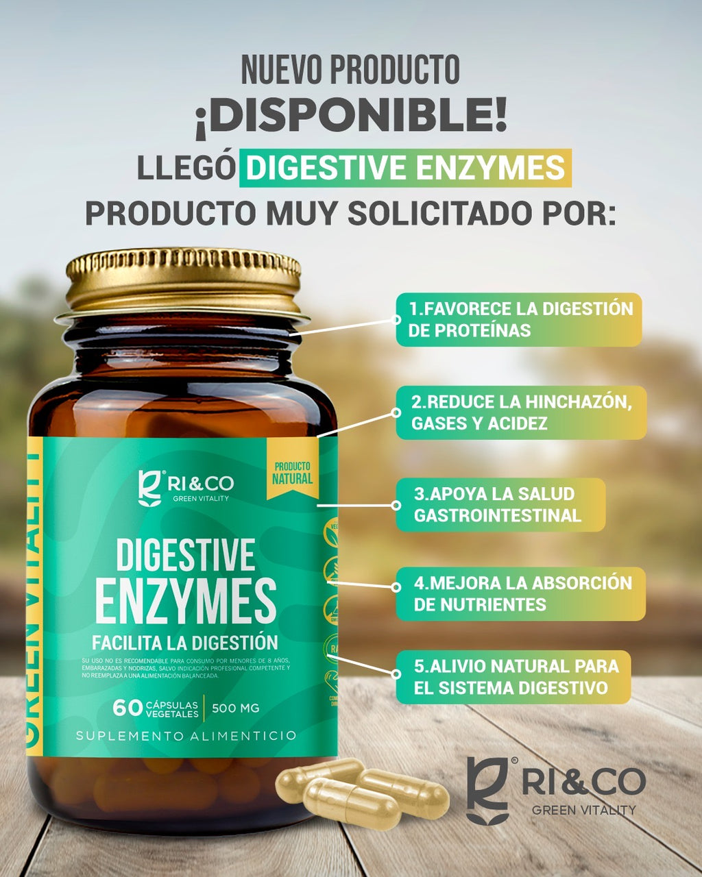 Digestive Enzymes 500 mg 60 Cápsulas